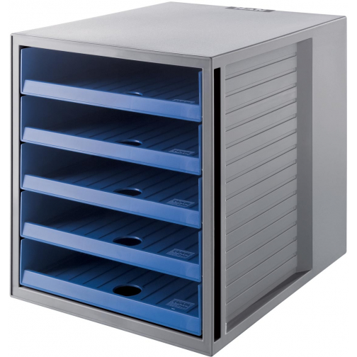 Han bloc à tiroirs Systembox Karma, avec 5 tiroirs ouverts, éco-bleu