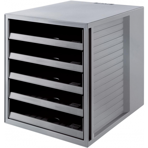 Han bloc à tiroirs Systembox Karma, avec 5 tiroirs ouverts, éco-gris