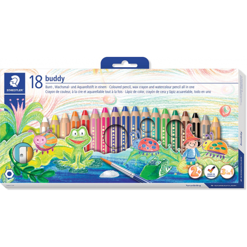 Staedtler crayon Buddy 3-en-1, boîte de 18 pièces en couleurs assorties