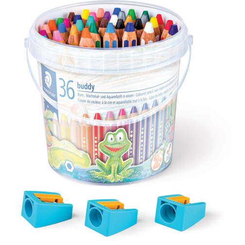 Staedtler crayon Buddy 3-en-1, seau de 36 pièces en couleurs assorties