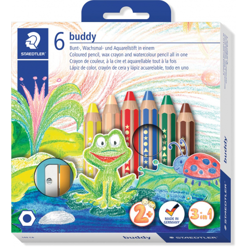 Staedtler crayon Buddy 3-en-1, boîte de 6 pièces en couleurs assorties