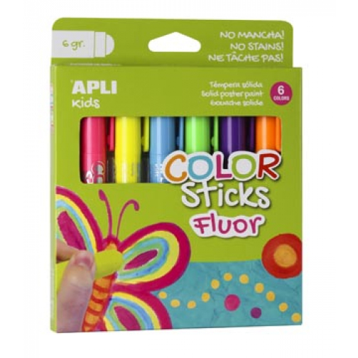Apli Kids color sticks fluor, blister de 6 pièces