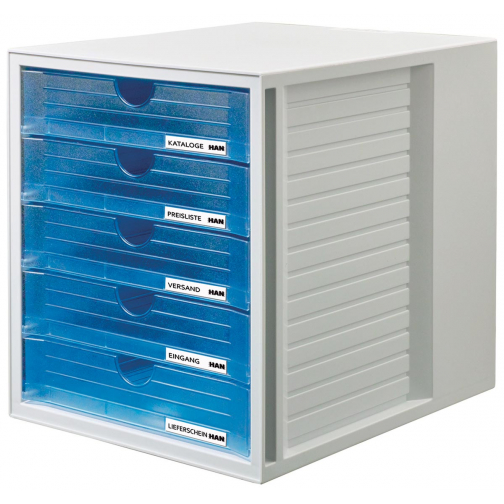 Han bloc à tiroirs Systembox avec 5 tiroirs fermés, transparent bleu