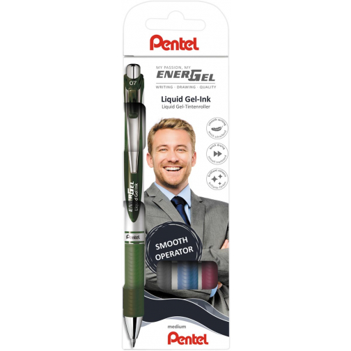 Pentel Roller Energel RT BL77, etui de 4 pièces, rood-groen-blauw-zwart