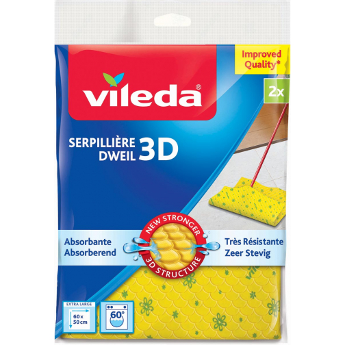 Vileda serpillière structure 3D, jaune, paquet de 2 pièces