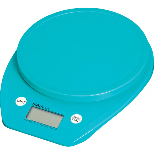 MAUL Pèse-lettres à pile Goal , 5kg, intervalle de poids 1gr, batterie incluse, bleu clair