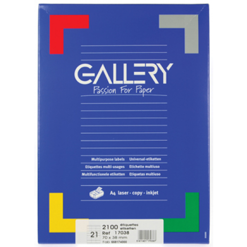 Gallery étiquettes blanches ft 70 x 38 mm (l x h), coins carrés, 21 par feuille
