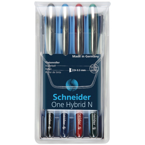 Schneider Roller One Hybrid N, 0,3 mm largeur de trait, etui de 4 pièces en couleurs assorties