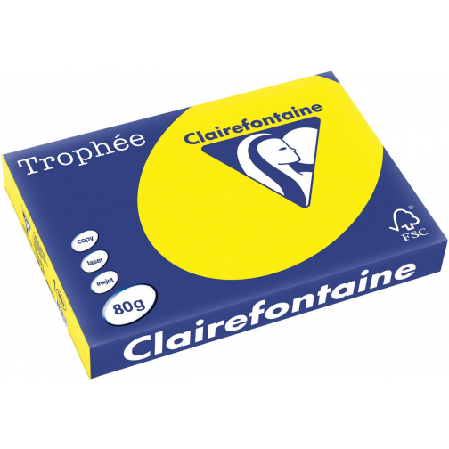 Clairefontaine Trophée Intens, papier couleur, A3, 80 g, 500 feuilles, jaune soleil