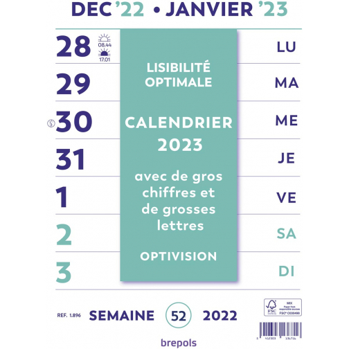 Brepols Optivision calendrier de la semaine du mur, français, 2026