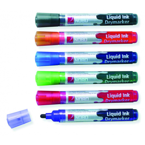 Nobo markeurs Drywipe, encre liquide, paquet de 6