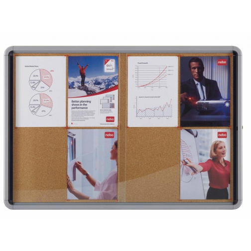 Nobo Premium Plus vitrine intérieure, porte coulissante avec serrure, liège, 12 x A4