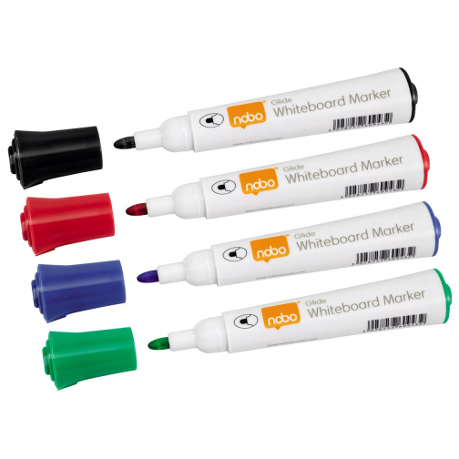 Nobo Glide marqueur pour tableau blanc, pointe ronde, paquet de 10 pièces, couleurs assorties
