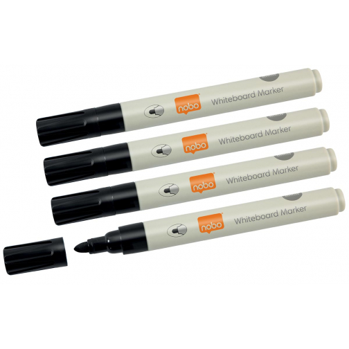 Nobo marqueur pour tableaux blancs, pointe ronde, largeur de trait 3 mm, étui de 4 pièces, noir