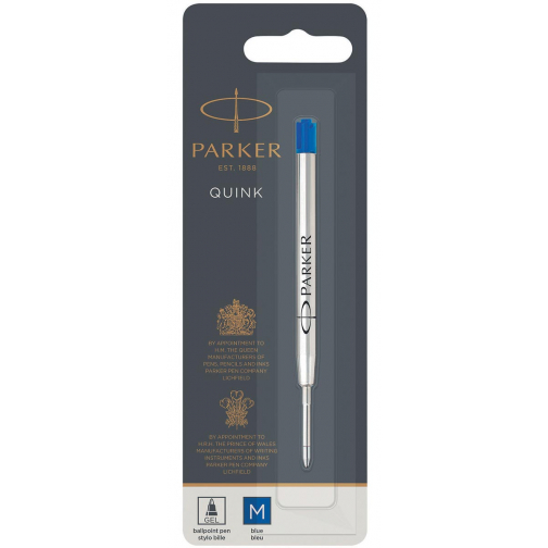 Parker Quink recharge pour stylo bille, pointe moyenne, bleu, sous blister