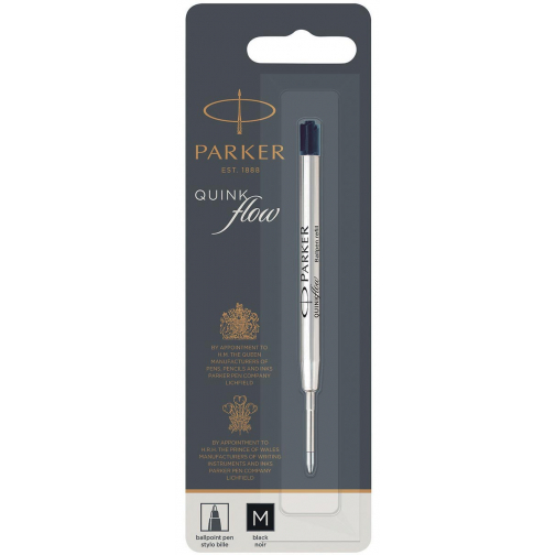 Parker Quinkflow recharge pour stylo bille, pointe moyenne, noir, sous blister