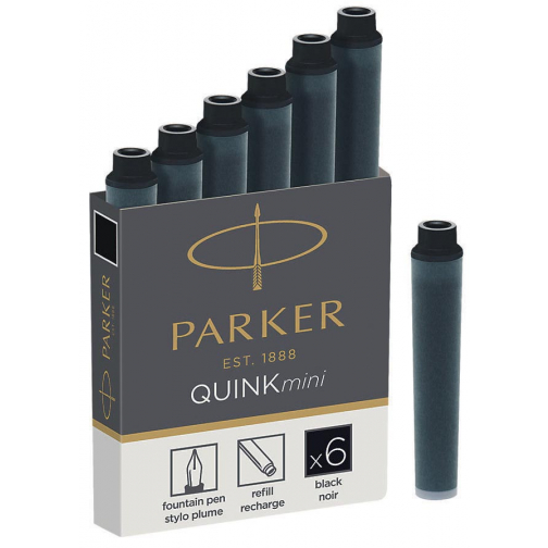 Parker Quink Mini cartouches d'encre noir, boîte de 6 pièces