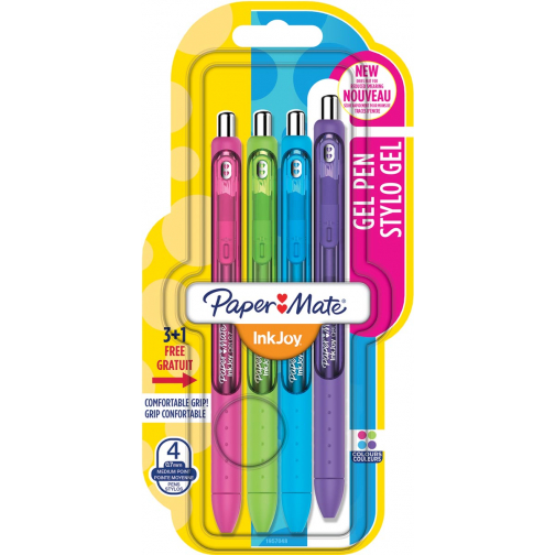 Paper Mate roller InkJoy Gel, blister 3 + 1 gratuit en couleurs assorties fun
