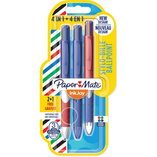 Paper Mate stylo bille 4 couleurs Inkjoy French Connection, blister 2 + 1 gratuit