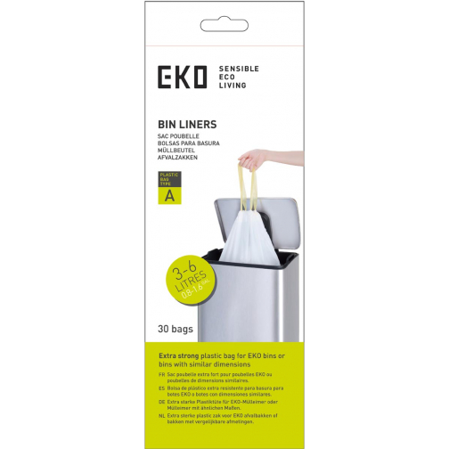 Eko sac à ordures avec cordon, 3-6 litres, blanc, 1 rouleau, 30 sacs