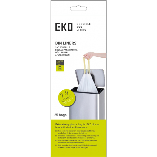 Eko sac à ordures avec cordon, 7-9 litres, blanc, 1 rouleau, 25 sacs
