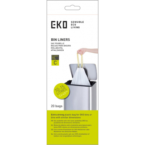 Eko sac à ordures avec cordon, 10-15 litres, blanc, 1 rouleau, 20 sacs