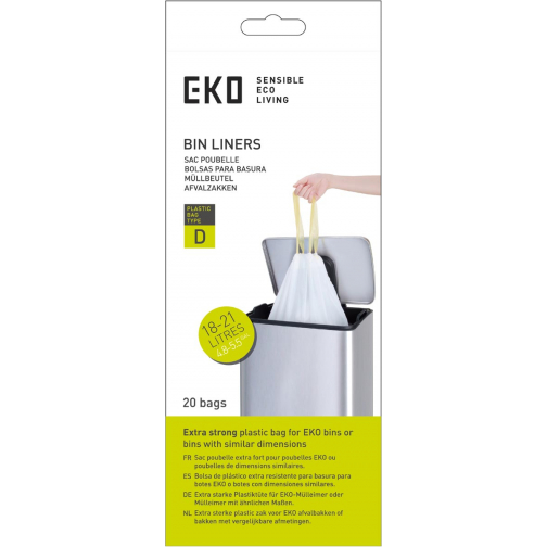 Eko sac à ordures avec cordon, 18-21 litres, blanc, 1 rouleau, 20 sacs