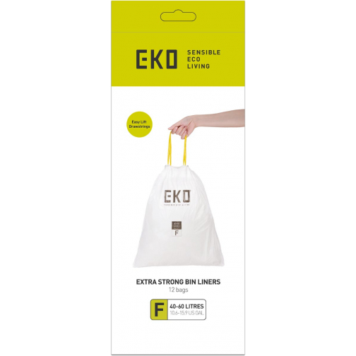 Eko sac à ordures avec cordon, 40-60 litres, blanc, 1 rouleau, 12 sacs