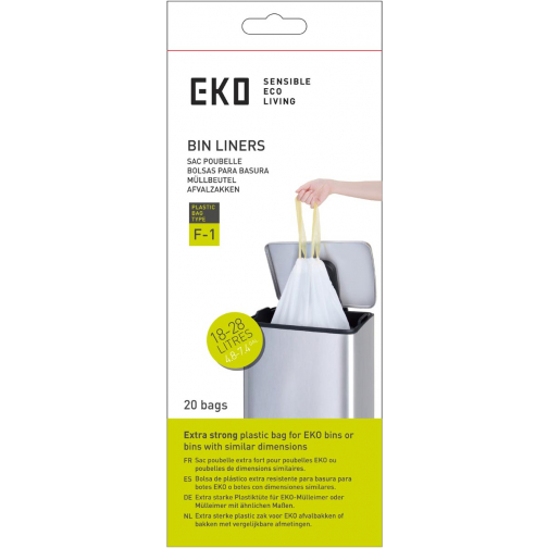Eko sac à ordures avec cordon, 18-28 litres, blanc, 1 rouleau, 20 sacs