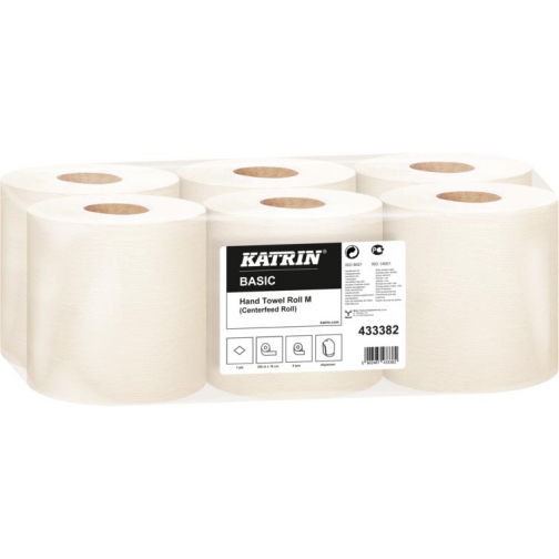Katrin essuie-mains en papier, 1 pli, paquet de 6 rouleaux