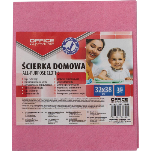 OFFICE products chiffons vaiselles universels, ft 32 x 38 cm, couleurs assorties, pacquet de 3 pièces