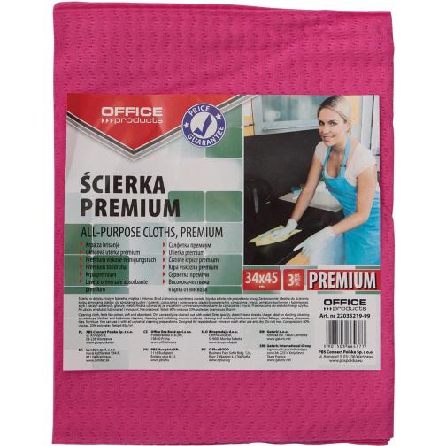 OFFICE products chiffons vaiselles premium, ft 34 x 45 cm, couleurs assorties, paquet de 3 pièces