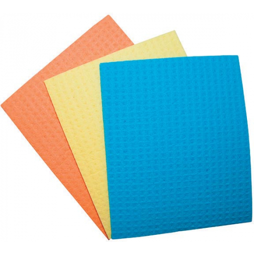 OFFICE products lavettes éponges, ft 16 x 18 cm, couleurs assorties, paquet de 3 pièces