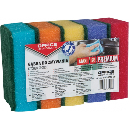 OFFICE products éponge à récurer, ft 6,2 x 9,6 cm, paquet de 5 pièces en couleurs assorties
