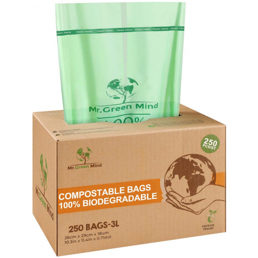 Mr. Green Mind sac à ordures Bio, 2-3 litres, vert, boite de 250 pièces