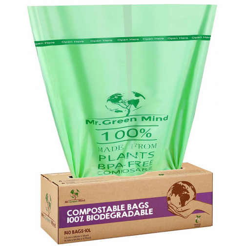Mr. Green Mind sac à ordures Bio, 10 litres, vert, boite de 140 pièces
