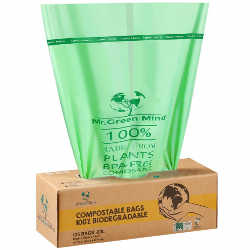 Mr. Green Mind sac à ordures Bio, 20 litres, vert, boite de 125 pièces