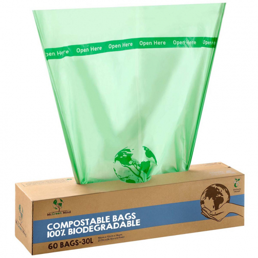 Mr. Green Mind sac à ordures Bio, 30 litres, vert, boite de 60 pièces
