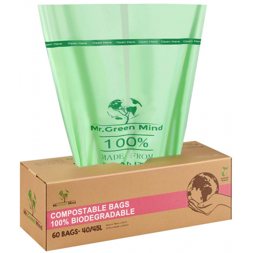 Mr. Green Mind sac à ordures Bio, 40-45 litres, vert, boite de 60 pièces