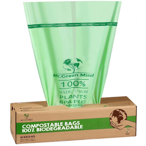 Mr. Green Mind sac à ordures Bio, 60 litres, vert, boite de 60 pièces