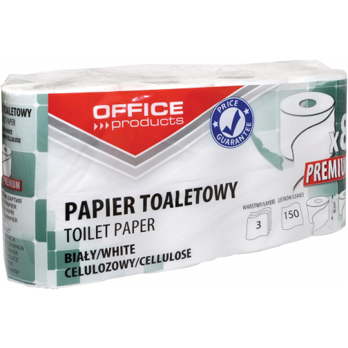 OFFICE products papier toilette, 3 pli, 150 feuilles, blanc, paquet de 8 rouleaux
