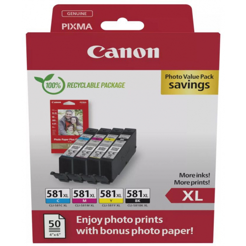 Canon photo value pack CLI-581 XL, 170 - 520 photos, OEM 2052C006, 4 couleurs