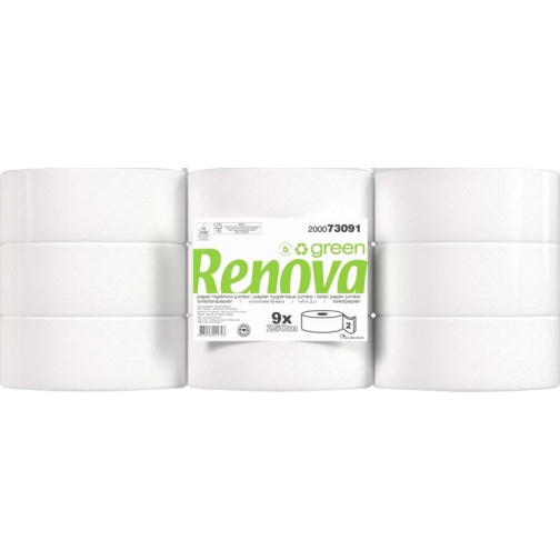 Renova Green papier toilette Jumbo, 2 plis, 250 m, paquet de 9 rouleaux