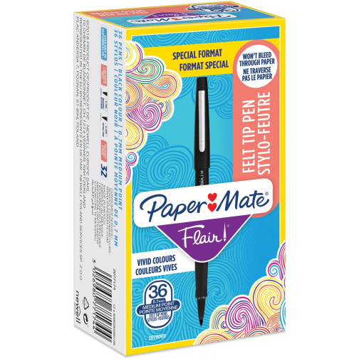 Paper Mate fineliner Flair Original, value pack de 36 pièces (30 + 6 gratuites), noir