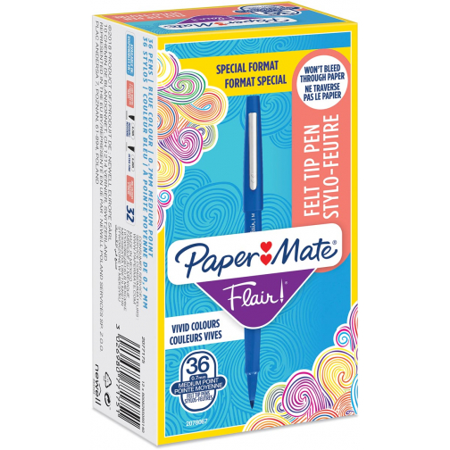 Paper Mate fineliner Flair Original, value pack de 36 pièces (30 + 6 gratuites), bleu