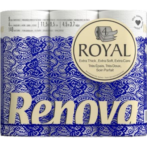 Renova Royal papier toilette, 4 plis, 140 feuilles, paquet de 63 rouleaux