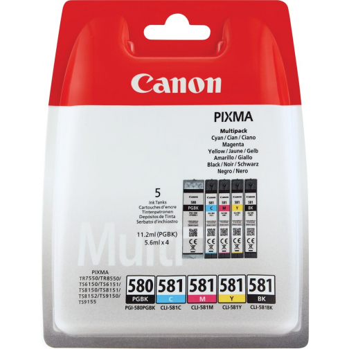 Canon cartouche d'encre 1x PGI-580PGBK noir + 1x CLI-581 4 couleurs, 200 - 1.660 pages, OEM 2078C005