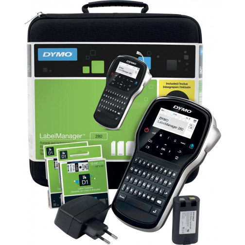 Dymo système de lettrage LabelManager 280 kit, qwerty, avec 2 x ruban D1, malette et chargeur