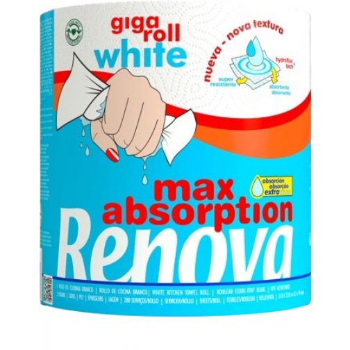 Renova rouleau d'essuie-tout Maxi Absorption giga, 2 plis, 280 feuilles par rouleau, paquet de 6 rouleaux