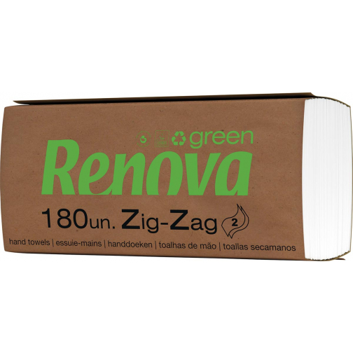 Renovagreen essuie-mains en papier, plié en Z, 2 plis, 180 feuilles, paquet de 20 pièces